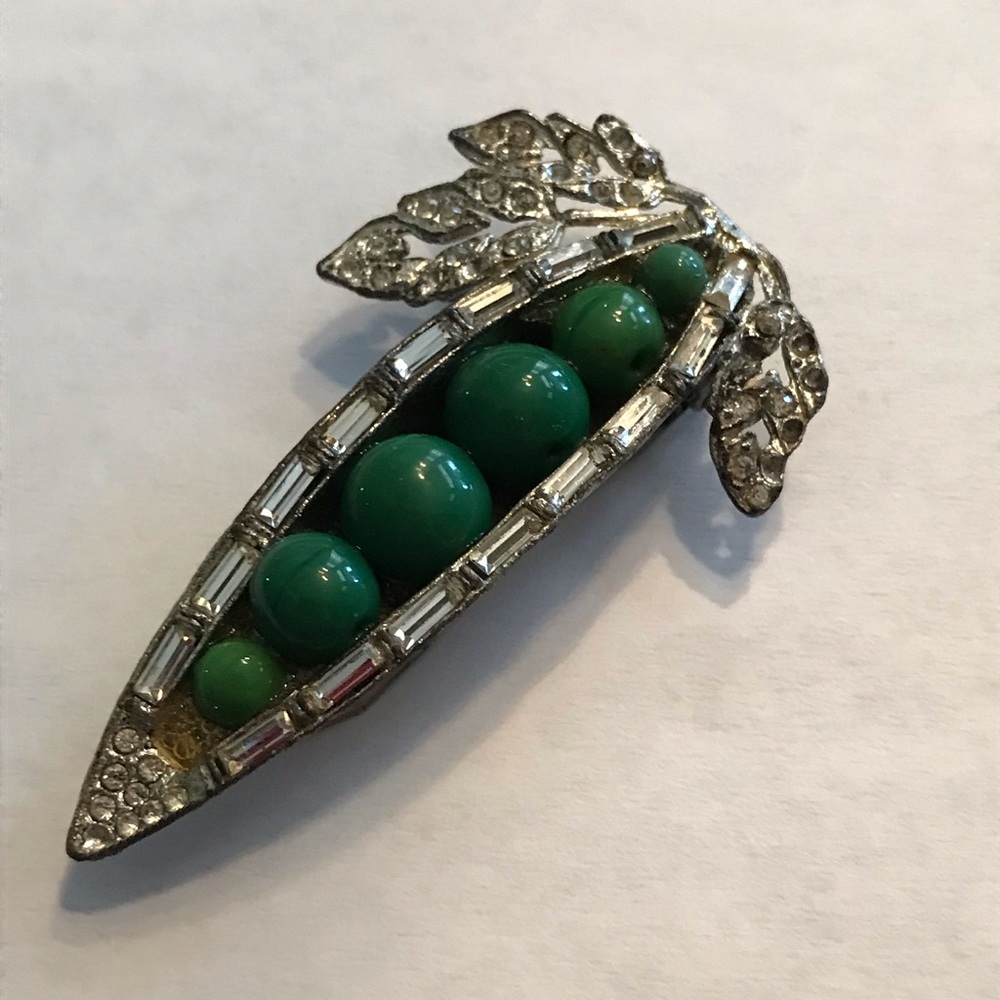 REINAD DRESS CLIP PEAS IN POD RS BAGUETTES POT METAL RARE VINTAGE 30/40’s SIGNED